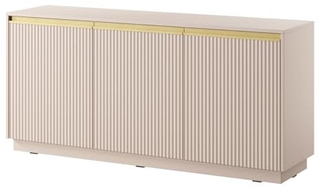 Emporius Sideboard 150 cm Baron - Modern, Kommode mit 3 Türen - Kommode mit Gold Accessoires und geriffelten Fronten - Beige