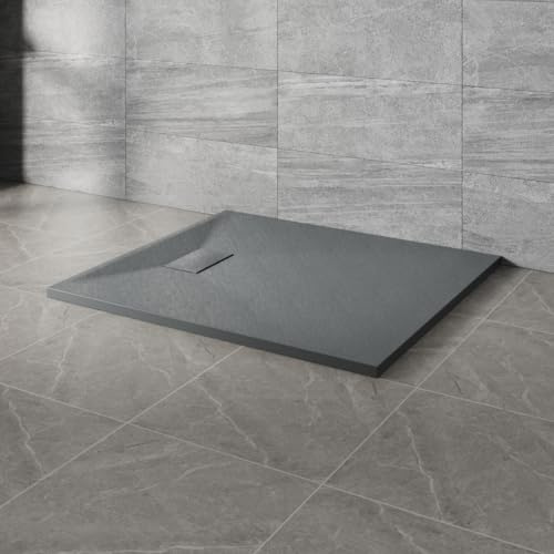 NRG 1000x900mm SMC Rectangle Shower Tray Anthracite Bathroom Shower Base | Slip Resistant, Slate Effect, Shower Base Tray, Wet Room, Shower Enclosure Tray, Wetroom Shower Cubicle Base, Easy to Clean