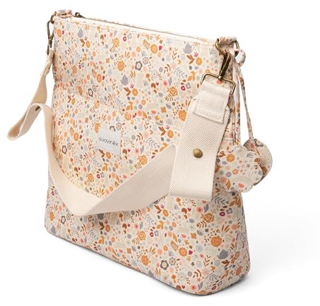 Suavinex, Bolso Maternidad Tote Bag, Bolso Carro Bebé de Gran Capacidad, Asas Ajustables al Carrito, Cierre de Cremallera, Ideal Silla Paseo, Impermeable, con Bolsillos Interiores, Floral