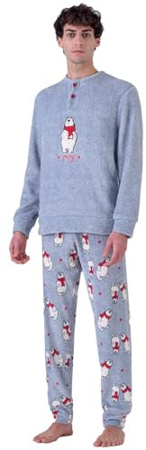 Pigiama Caldo in Pile Coral Fleece, Motivo Orso Natalizio, Morbido al Tatto, Varie Taglie (IT, Testo, XXL, Regular, Regular, Orsetto Papa' 864)