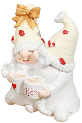 Qyljeiwred Wichtelpaar Figuren, Kaffee Wichtel Figur Kunst Skulptur Harz Outdoor Statue Sammelfigur für Tisch Bücherregal