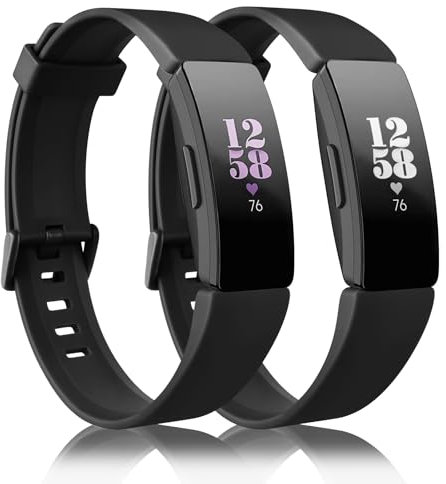 Mugust 2 Pack Strap Compatible with Fitbit Inspire Straps/Inspire HR Strap/Inspire 2 Straps,Soft Silicone Sport Replacement band for Fitbit Inspire/Inspire HR/Inspire 2/Ace 2 (Black+Black, Large)