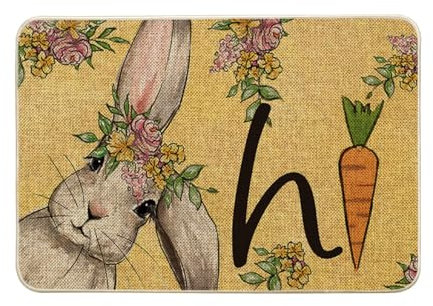 Artoid Mode Bunny Kaninchen Karotten Blumen Hi Ostern Fußmatte, Hause Dekoration Küche Teppich Bodenmatte Für Innen Außen Dekor 40x60 cm