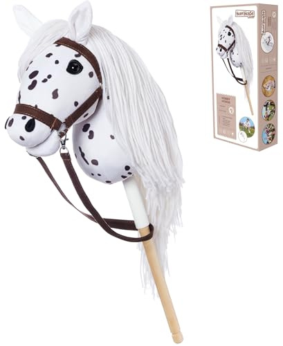 HOPPIHORSE Steckenpferd mit Trense - A3 - Hobby Horse mit Zügeln, Schultergurt, Schweif - hochwertiges Plüsch mit Langer Mähne - Silikongriff für besseren Halt - mit Geschenkverpackung