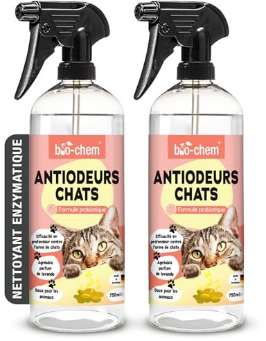 bio-chem Katzen Geruchsentferner Spray 2x 750 ml | Enzymreiniger mit Mikroorganismen | Gegen Katzenurin auf Sofa, Teppich & Polster | Probiotisch | Made in Germany