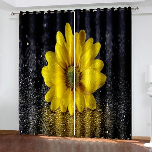 Beydodo Vorhänge Verdunklung mit Ösen 2er Set, Gardinen Blickdicht 244x244CM Sonnenblume Verdunklungsvorhänge Kinderzimmer Jugendzimmer