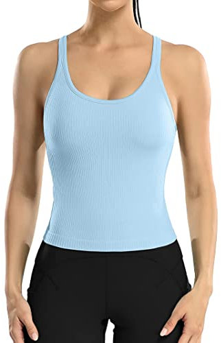 Attraco Sport Tank Tops Ärmelloses Workout Crop Top Fitness Shirt Running T-Shirts Sommer Yoga Jogging Laufen Baby blau S