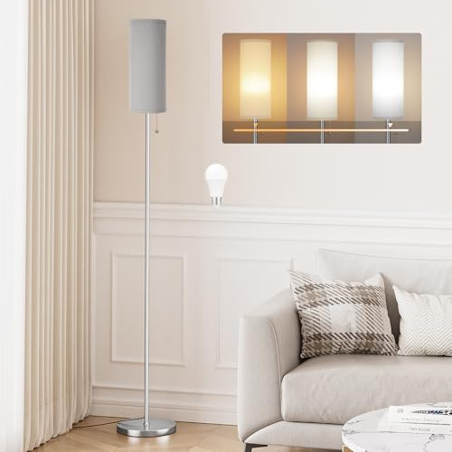 Aooshine Grey Floor Lamp for Living Room, 64 Standing lamp with Grey Shade & Silver Pole(Bulb Included)