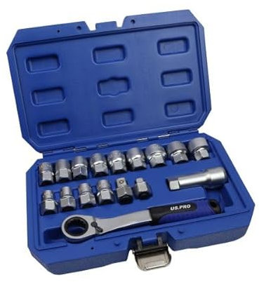 US PRO Tools 7559 Lot de 17 douilles traversantes avec adaptateurs 3/8 et 1/2