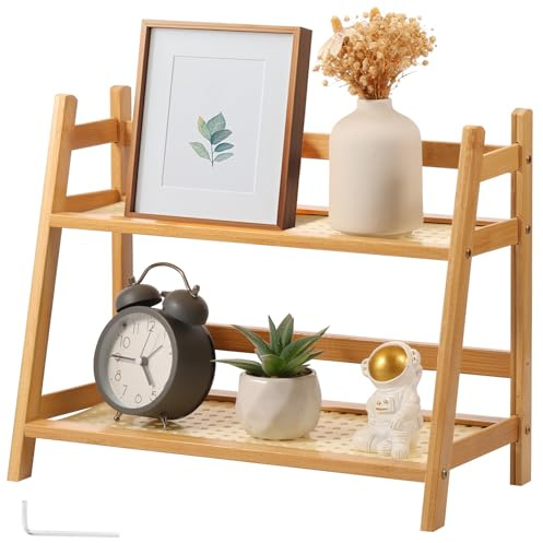 Foppla Coffee Station Organizer and Bamboo Mug Holder 2 Tier Wicker Look Countertop Condiment Caddy for Kitchen Home Office Bar Accessories Home Decor Kitchen Essential Desk Rack Shelf Display Stand