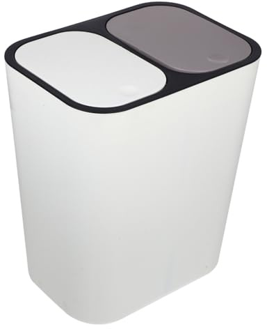 JOINPAYA Poubelle à Double Bac 30l Couvercle en Plastique Abs Ivoire, Tri Sélectif Humide et Sec, Poubelle Cuisine Compacte pour Rangement Domestique