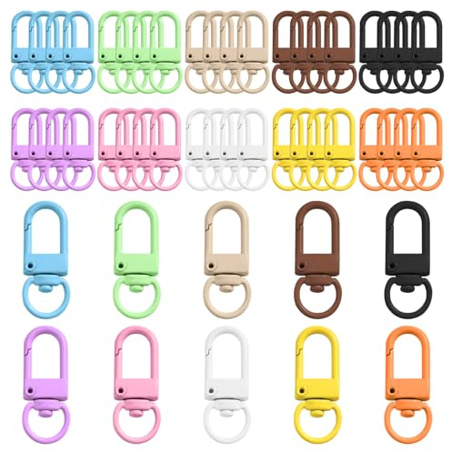 SYEYCW 50 Pcs Metal Lobster Clasps, Colorful Keyring Clips, Swivel Snap Hooks with Key Rings, Small Lanyard Swivel Snap Hooks, for Key Chains Purses Straps Bag Charms Zipper Jewelry Making DIY Craft