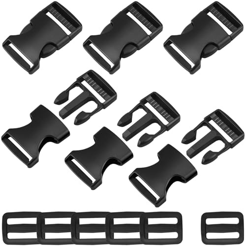 Lunhoo Plastic Buckle Clips, Side Release Buckles & Tri-Glide Sliders, 25mm/1 Belt Clip, Webbing Buckle for Rucksack, Outdoor Backpack, Hat, Luggage Fastening, Pet Harness/Lead, 6 Sets