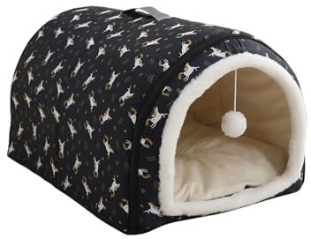 Hundehüttenbett, faltbar, Hundehöhle, Sofa, Anti-Angst-Hüttenbett mit abnehmbarem Kissen, warmes Haustier-Iglu-Haus, waschbares Haustiernest, weiches Katzenzelt mit rutschfester Unterseite (75 × 50 ×