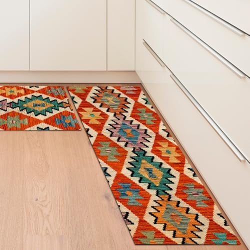 Winund Pack 2 Alfombra Vinilo Cocina Antideslizante – Alfombrilla Vinílica Lavable PVC para Cocina Moderna 43x72 y 43x120 cm (Colorful)