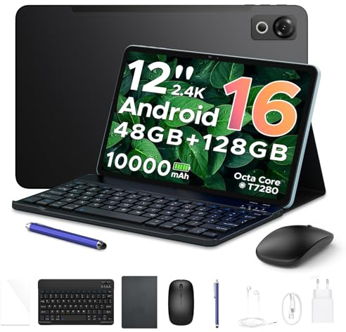 POPUX P12 Android 16 Tablet 12 Pollici,T7280 Octa-Core,48 RAM,Nero