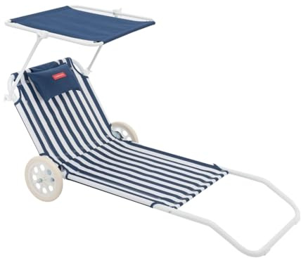 Flamingueo Strandstuhl - Klappbare Liege - 5 Positionen - Verstellbarer Sonnenschirm UPF 50+ - Ergonomisches Kissen - In Transportwagen Umwandelbar - Blau