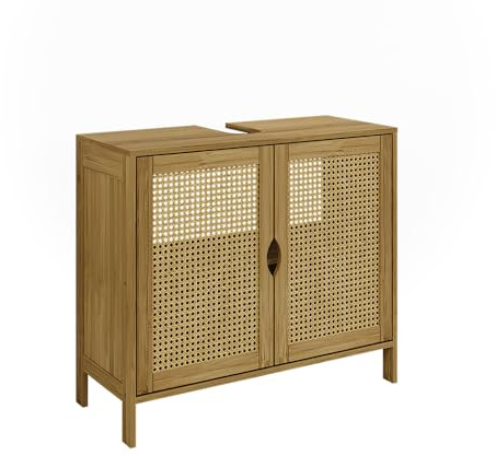 Vicco Waschbeckenunterschrank Liora, Bambus, 68 x 60 cm mit 2 Türen, zur Aufbewahrung von Badutensilien und Handtüchern