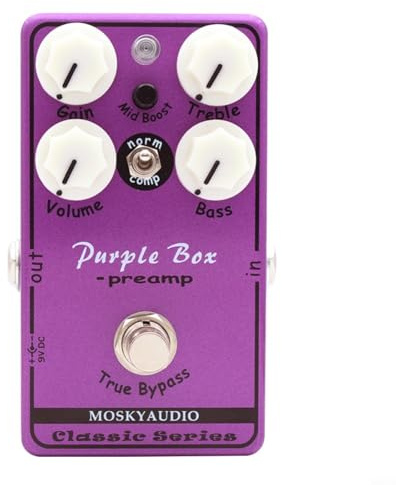 Tidgel for MOSKY Box Preamp Overdrive Pedal with ±15dB EQ, Boost, True Bypass & Compression for Electric Guitar Live Performance Purple