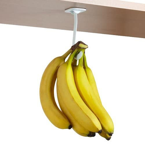 Bananenhaken unter dem Schrankhaken reift Bananen mit weniger Prellungen, lässt sich bei Nichtgebrauch außer Sichtweite falten, auch leichte Küchenutensilien aufhängen, selbstklebend + vorgebohrte