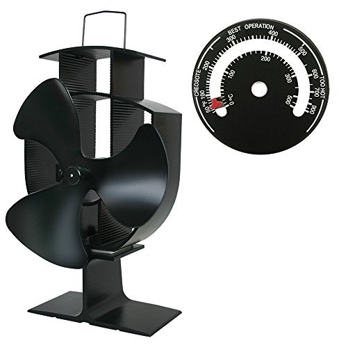 Lincsfire Ofenventilator mit 3 Flügeln, umweltfreundlich, leise, wärmebetrieben, für Holz/Holzofen/Kamin + gratis Ofenthermometer