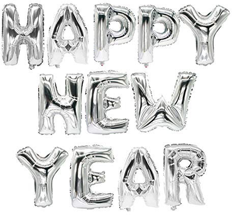 tib 17345 Folienballons Happy New Year, Farbe: Silber, Einheitsgröße