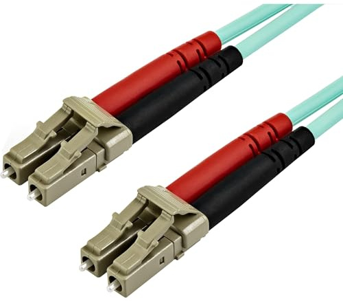 StarTech 15m/49ft OM3 Multimode Fibre, LC to LC, Duplex 100G (A50FBLCLC15) | 50/125 fibre, 100Gbps, Optic Cable, Full, LSZH, Jumper Cord, UPC ceramic ferrules, Aqua Aramid jacket, EMI immune, TIA/EIA
