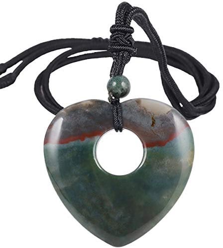 Nupuyai Healing Crystal Heart Pendant Necklace for Women, Natural Polished Stone Pendant with Adjustable Cord, 70cm Indian Agate