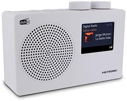 METRONIC 477252 Radio numérique DAB+ et FM RDS avec écran couleur et entrée audio, sortie casque, fonction double alarme, dimmer- Blanc