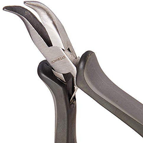 SUNNYCLUE 5 Inch Bent Nose Pliers 45-Degree Bent Nose Curved Serrated Jaws Small Thin Needle Nose Micro Chain Nose Pliers Precision Fine Pliers Beading Tool for DIY Jewelry Making