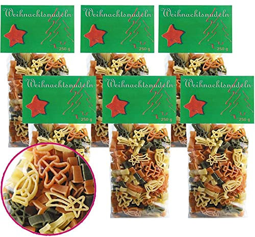 Nudeln Weihnachtsnudeln 6erSet 6er Pack Teigwaren Vegan BARRIQUE-Feine Manufaktur Deutschland 1500g-Pack
