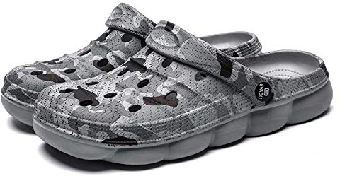 Zuecos Unisex para Adultos - Sandalias de Verano Ligeras de EVA, Antideslizantes y Transpirables, Zapatos de Jardín y Playa con Suela Suave, Aqua Slippers, Gris, Talla 42