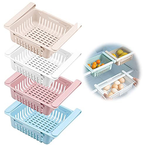 Frigoríficos Organizadores de Cajones, Wuudi Caja de Almacenamiento retráctil para Refrigerador Ordenado Estante (4 Pack)