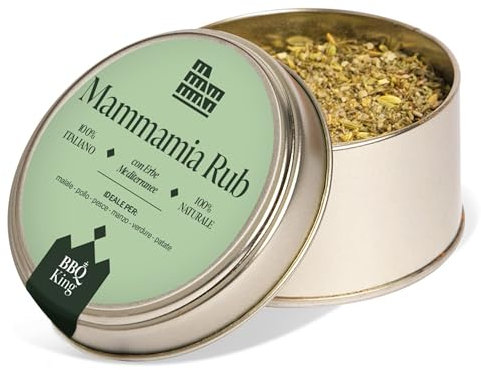 BBQ KING - Mamma Mia Rub Confezione da 70 Gr, Dry Rub Bbq Ideale per Barbecue e Grill, Set Spezie Cucina 100% Made in Italy, Miscela di Spezie a Base di Erbe, Nato per il Maiale, Ottimo sul Pollo