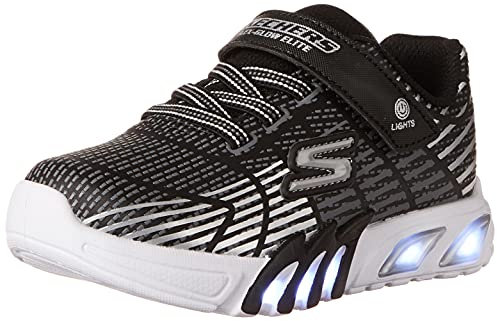 Skechers Jungen Flex-Glow Elite Sneaker, Black Synthetic & Trim/ Charcoal & Silver Tri, 21 EU