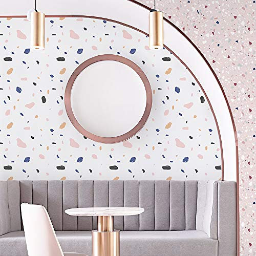 Terrazzo Effect Self Adhesive Furniture Stickers, Table Sticker, Panels Sticker, Living Room Bedroom Peel and Stick Vinyl Wallpaper/Floor Wall Sticker, White Terrazzo Color