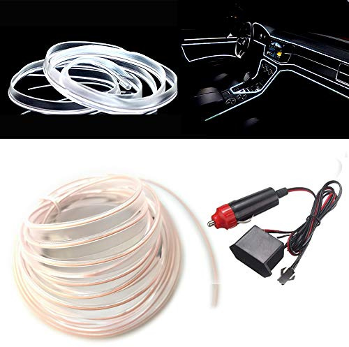 Balabaxer Bright Weiß EL Wire mit 6mm Nähkante, 5m Neondraht 12V mit Absicherung für Automotive Car Interior Decoration