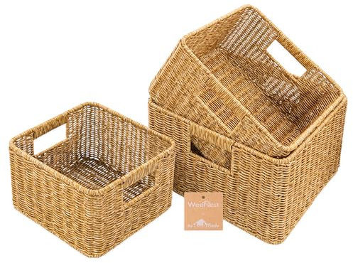 myHomeBody Cesta de almacenamiento de mimbre, cubos de almacenamiento, cestas de almacenamiento para organizar, cestas de mimbre para organizador de almacenamiento, cesta tejida para organización y