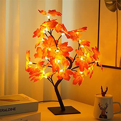 Audor LED Ahornblatt Baum Licht, USB Baumlicht 50cm 24 LEDs Schreibtischlampe Ahornblatt Warmweiß, Herbstdeko Blätter Lichterkette für Erntedankfest Weihnachten Innen Deko Ostern