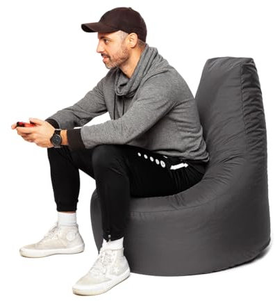 PATCH HOME Gamer Sessel Sitzsack Beanbag - 2 Größen - 25 Farben XXL - 80cm Durchmesser, 30cm Sitzhöhe, 90cm Höhe Anthrazit