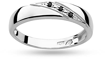 MARKO Weißgold Damen Goldring mit schwarzen Diamanten 0.02Ct, 14 Karat Gold (585) | Goldring inklusive Box | Goldring für Frauen (Weißgold, 59 (18.8))