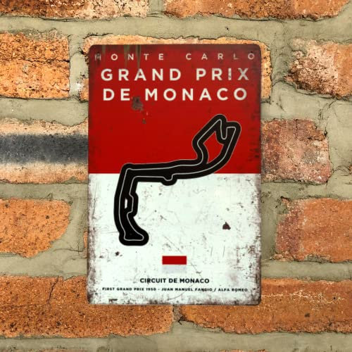 Monaco Grand Prix Circuit Vintage Metal Sign, F1 Retro Wall Art Decoration Print, Gift for Formula One Fans