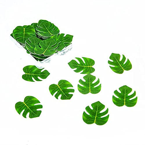 Morofme 48pcs Edible Tropical Turtle Leaves Cupcake toppers, Palm Leaf Cake Topper, Edible Wafer Paper Leaf Cake Decoration for Hawaii Aloha Jungle Summer Theme Wedding Birthday Baby Shower Party