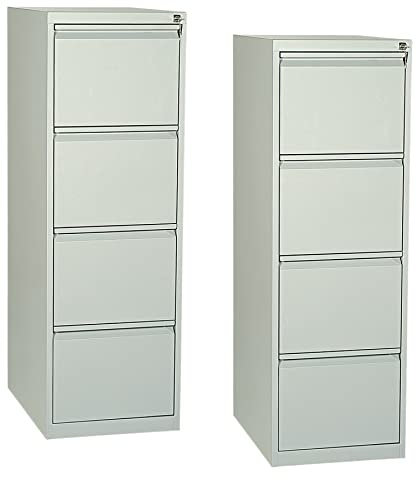 Schrank & Stuhl 2 Stück Hängeregisterschränke einbahnig – Hängemappenschränke mit je 4 Schüben für DIN A4, abschließbar, komplett montiert, 132 x 40 x 62 cm, Grau