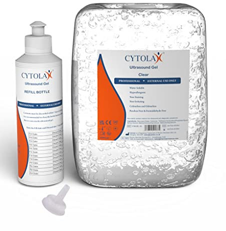 Cytolax 5L Ultrasound Gel with 250ml Refill Bottle | 5 Litre Clear Transmission Gel | Non Staining, UKCA CE Certified