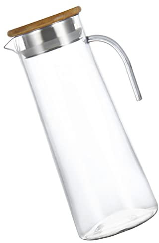 Zerodeko Congelatore Acrylic Pitcher with Wood Lid: Clear Beverage Pitcher Juice Containers 1200Ml Wide Mouth Water Brunch Drink Jug for Hot Cold Ice Coffee Tea Water Jug Contenitori
