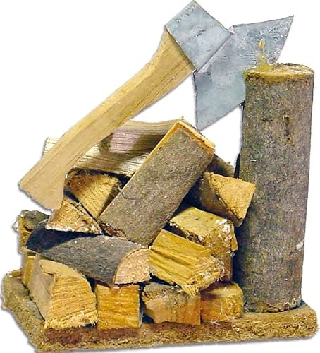 dekoprojekt Krippenzubehör Hackstock mit Axt und Holzscheiten 6,5 cm