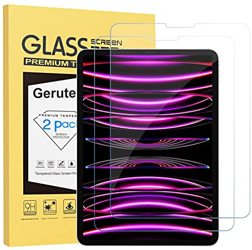 Gerutek 2 Piezas Protector Pantalla para iPad Pro 12.9 pulgadas 2022/2021/2010/2018 (6.ª/5.ª/4.ª/3.ª Gen), Dureza 9H, Antiarañazos, Antihuellas, Compatible Face ID, Vidrio Templado para iPad Pro 12,9