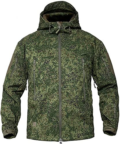 Memoryee Herren Wasserdichte Softshelljacken Fleece Futter Warme Militärische Outdoor Winddicht Übergangsjacke mit Kapuze/Camouflage green(new)/L