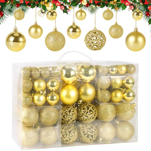 JAMITE 100 Pezzi Palle di Natale Oro,Decorazioni Albero Palline di Plastica, per Addobbare Alle Feste di Nozze